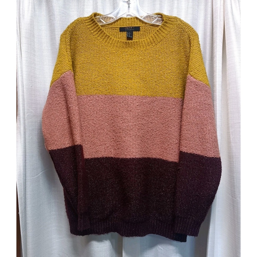 Forever 21 Contemporary Women's Size M Colorblock Crew Neck Pullover‎ Sweater